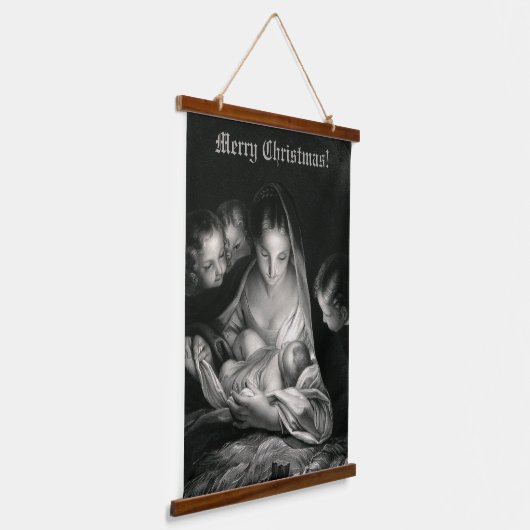 出生ベビーイエスヴァージンメアリーエンジェルスクリスマス 吊り下げ型タペストリー (傾斜あり)