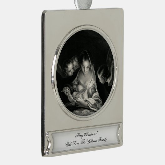 出生ベビーイエスヴァージンメアリーエンジェルスクリスマスS シルバープレートバナーオーナメント (右)