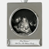 出生ベビーイエスヴァージンメアリーエンジェルスクリスマスS シルバープレートバナーオーナメント (正面)