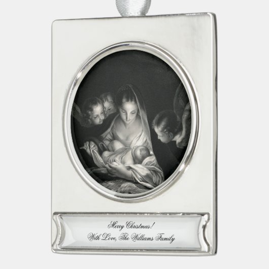 出生ベビーイエスヴァージンメアリーエンジェルスクリスマスS シルバープレートバナーオーナメント (左)