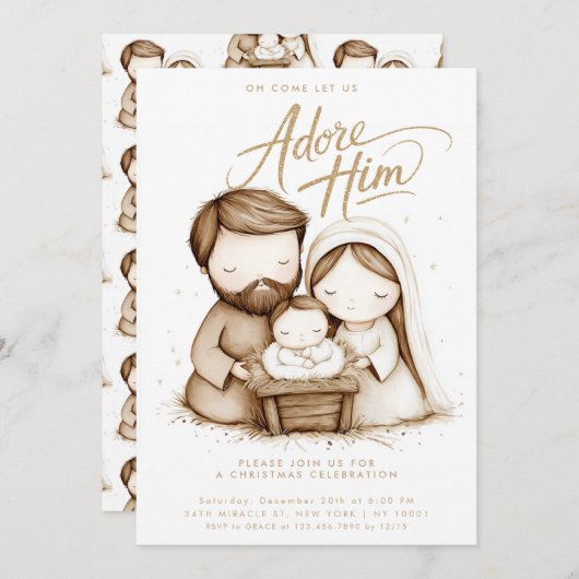出生ベビーイエズアドーレヒムクリスマス 招待状 (正面/裏面)