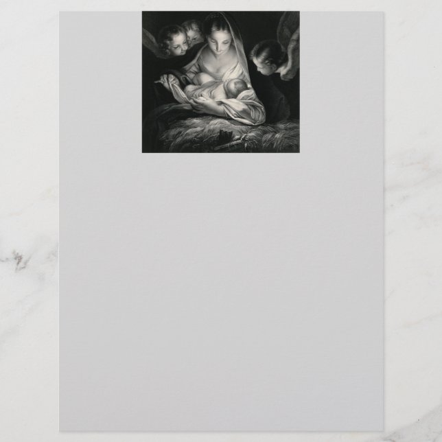 出生ベビーイエズスヴァージンメアリーエンジェル白黒 (正面)