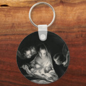 出生ベビーイエズスヴァージンメアリーエンジェル白黒 キーホルダー (正面)