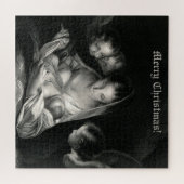 出生ベビーイエズスヴァージンメアリーエンジェル白黒 ジグソーパズル (横)