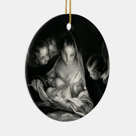 出生ベビーイエズスヴァージンメアリーエンジェル白黒 セラミックオーナメント (右)