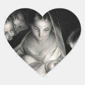 出生ベビーイエズスヴァージンメアリーエンジェル白黒 ハートシール (正面)