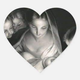 出生ベビーイエズスヴァージンメアリーエンジェル白黒 ハートシール