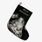 出生ベビーイエズスヴァージンメアリーエンジェル白黒 ラージクリスマスストッキング (正面 (吊り時))