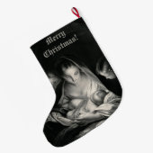 出生ベビーイエズスヴァージンメアリーエンジェル白黒 ラージクリスマスストッキング (裏面 (吊り時))