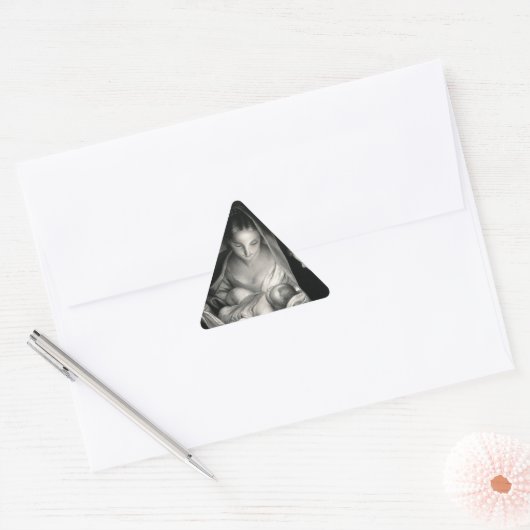 出生ベビーイエズスヴァージンメアリーエンジェル白黒 三角形シール (封筒)