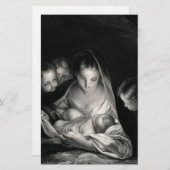 出生ベビーイエズスヴァージンメアリーエンジェル白黒 便箋 (正面/裏面)