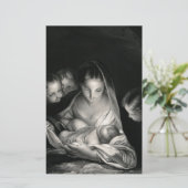 出生ベビーイエズスヴァージンメアリーエンジェル白黒 便箋 (スタンド正面)