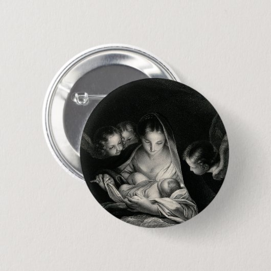 出生ベビーイエズスヴァージンメアリーエンジェル白黒 缶バッジ (正面&裏面)