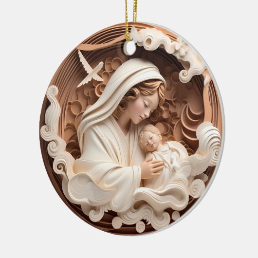 出生メアリーとベビーイエス3dウッドルック セラミックオーナメント (左)