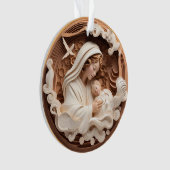 出生メアリーとベビーイエズス3dウッドルックホワイト オーナメント (正面)