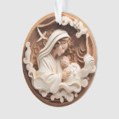 出生メアリーとベビーイエズス3dウッドルックホワイト オーナメント (正面)