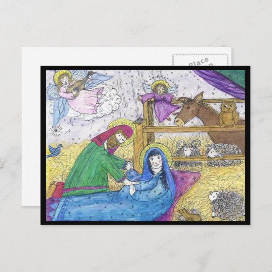 出生メアリージョシェフマンガーエンジェルクリスマス シーズンポストカード (正面/裏面)