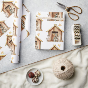 出生メリージョセフベビーイエズスタブルクリスマス ラッピングペーパー