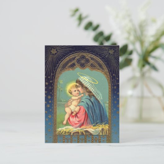 出生メリーホールディングザベビーイエス ポストカード (スタンド正面)