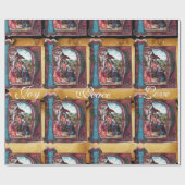 出生モノグラムクリスマスパーチメントピンクブルー ラッピングペーパー (フラット)