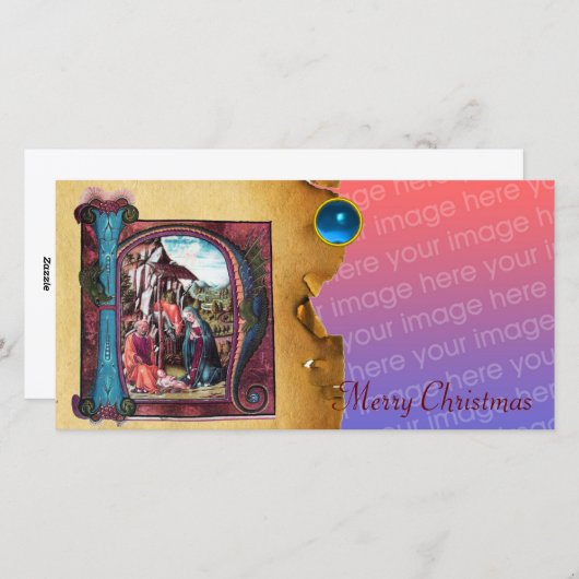 出生モノグラムクリスマスパーチメントブルージェム シーズンカード (正面/裏面)