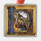 出生モノグラムクリスマスパーチメント メタルオーナメント (正面)