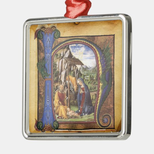 出生モノグラムクリスマスパーチメント メタルオーナメント (左)