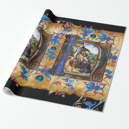 出生モノグラムフローラクリスマスパーチメント ラッピングペーパー