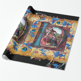 出生モノグラムフローラクリスマスパーチメント ラッピングペーパー