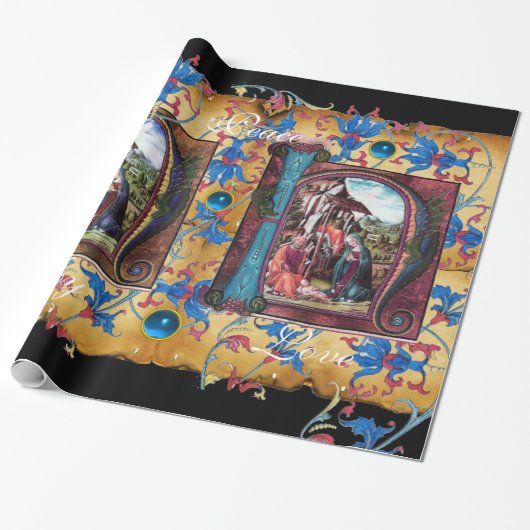 出生モノグラムフローラクリスマスパーチメント ラッピングペーパー (アンロールド)