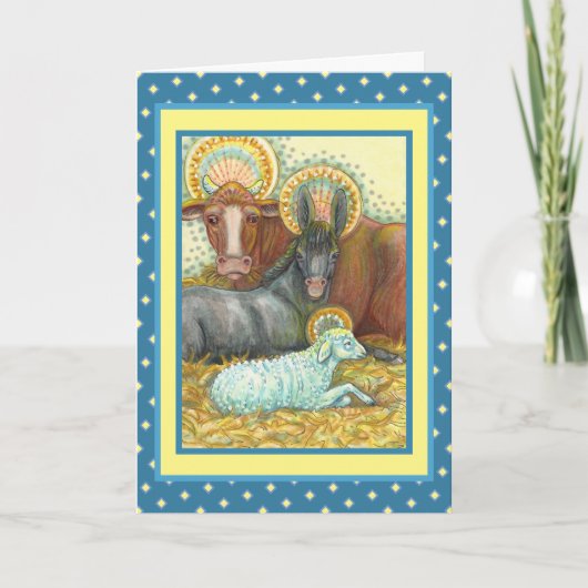 出生動物の厩舎、牛、ロバ、羊 シーズンカード (正面)