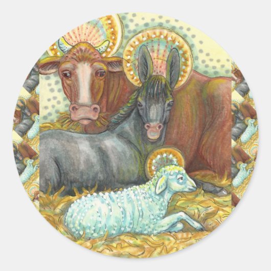 出生動物の厩舎、牛、ロバ、羊 ラウンドシール (正面)