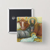 出生動物の厩舎、牛、ロバ、羊 缶バッジ (正面&裏面)