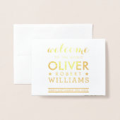 出生告知生まれたばかりのベビーシンプル文字スタック 箔カード (封筒付き正面)