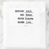 出生地アースのステッカー 長方形シール (バッグ)