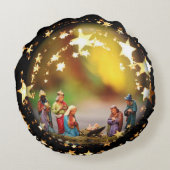 出生場面まぐさ桶の聖母マリアイエス・キリストヨセフ王 ラウンドクッション (裏面)