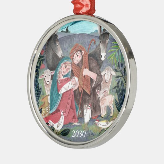 出生宗教的なクリスマスイラストレーション メタルオーナメント (左)