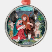 出生宗教的なクリスマスイラストレーション メタルオーナメント (正面)