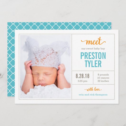 出生届モダンを受け取る 案内状 (正面/裏面)