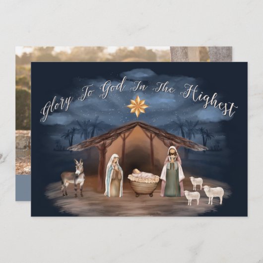 出生栄光の神へのクリスマスのクリスチャン写真 シーズンカード (正面/裏面)