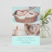 出生案内カード男の赤ちゃん感謝してい写真 招待状 (スタンド正面)