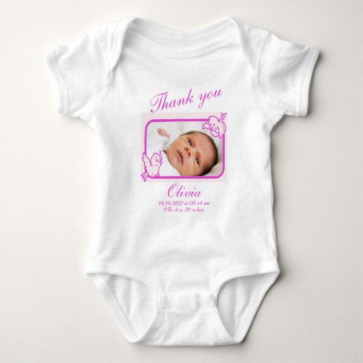 出生発表の写真ありがとう ベビーボディスーツ (正面)