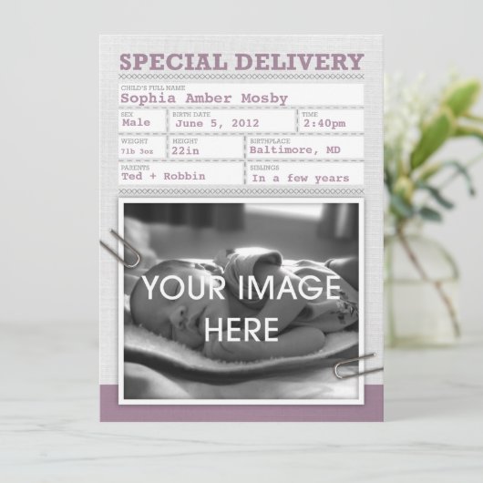 出生証明書のベビーの発表 案内状 (スタンド正面)