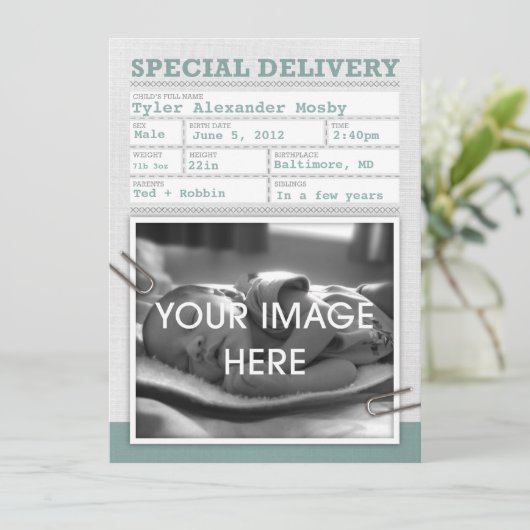 出生証明書のベビーの発表 案内状 (スタンド正面)