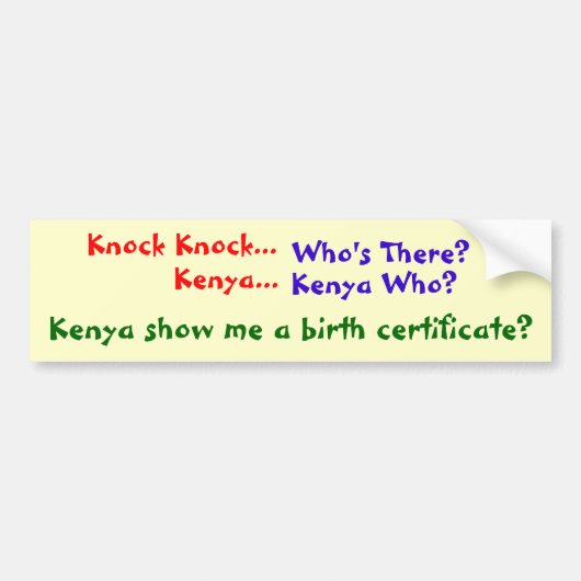 出生証明書をたたいて下さい バンパーステッカー (正面)