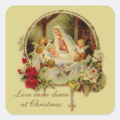 出生賛美マザーベビーイエズロザリオバラ スクエアシール (正面)