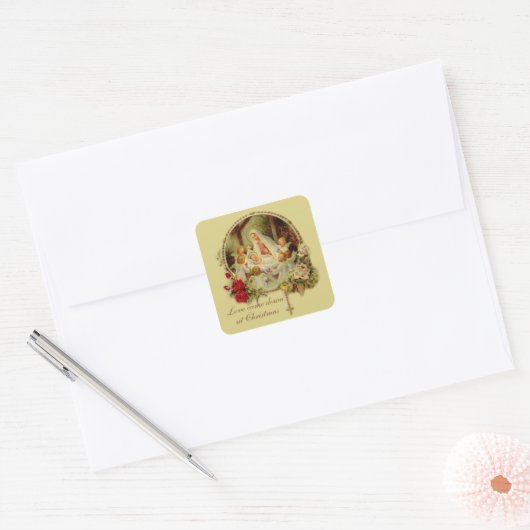 出生賛美マザーベビーイエズロザリオバラ スクエアシール (封筒)