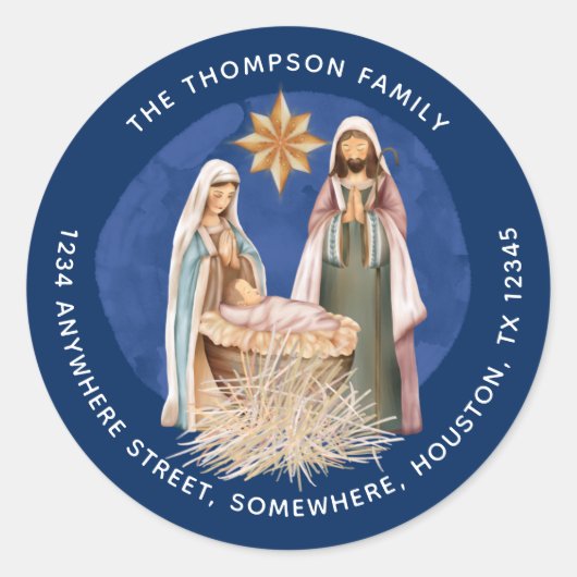 出生返品名住所金ゴールド文字青 ラウンドシール (正面)