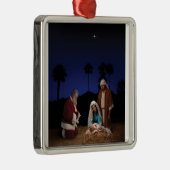 出生-正方形のオーナメントでひざまずいているサンタ メタルオーナメント (右)