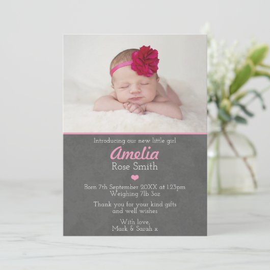 出産おめでとうございます 女の子のご報告 サンクスカード 案内状 (スタンド正面)